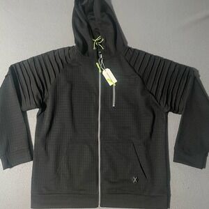 Ouku Sweatshirt HOODIE Men Size XL Black Waffle Knit‎ Ruffled Sleeves NWT